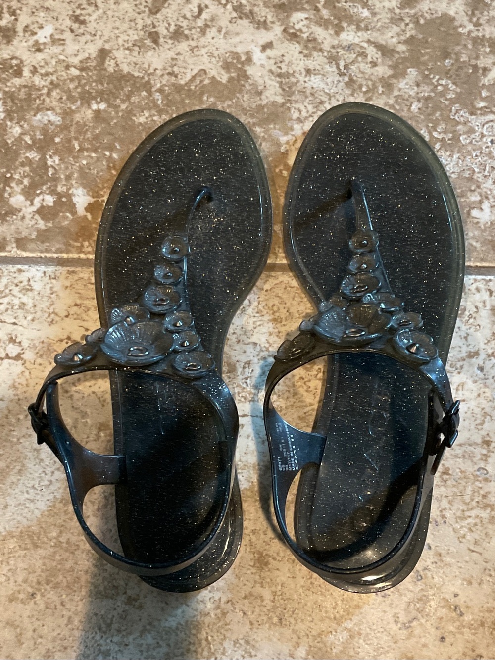 Coach Grey-Black Jelly Toe-Post Sandals with Floral Accent